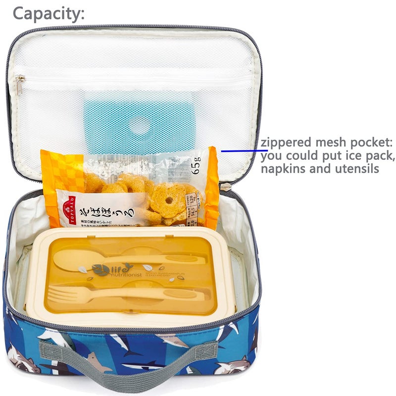 FlowFly Kids Lunch box Insulated Soft Bag Mini Cooler Back to School Thermal Meal Tote Kit for Girls, Boys, Shark - Image 4
